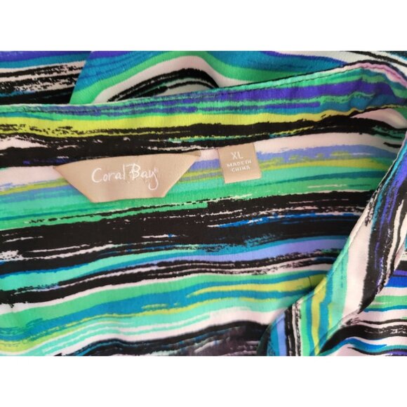 Coral Bay Womens Top Extra Large XL Roll Tab Sleeve Blue Watercolor WAT92E - Picture 7 of 8